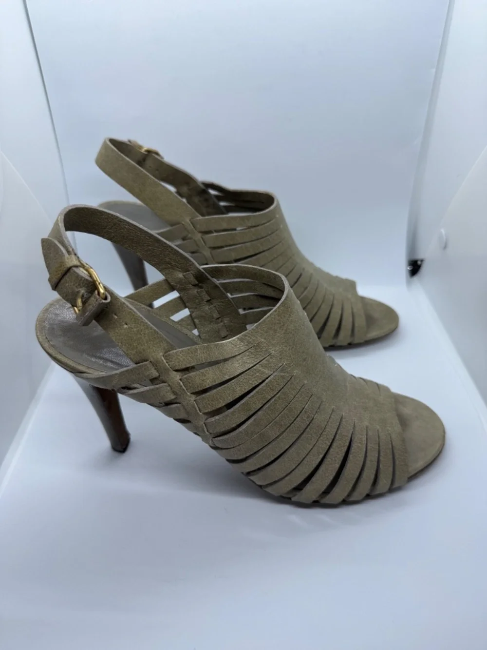 Balenciaga Taupe Grey Cutout Slingback Sandals 39